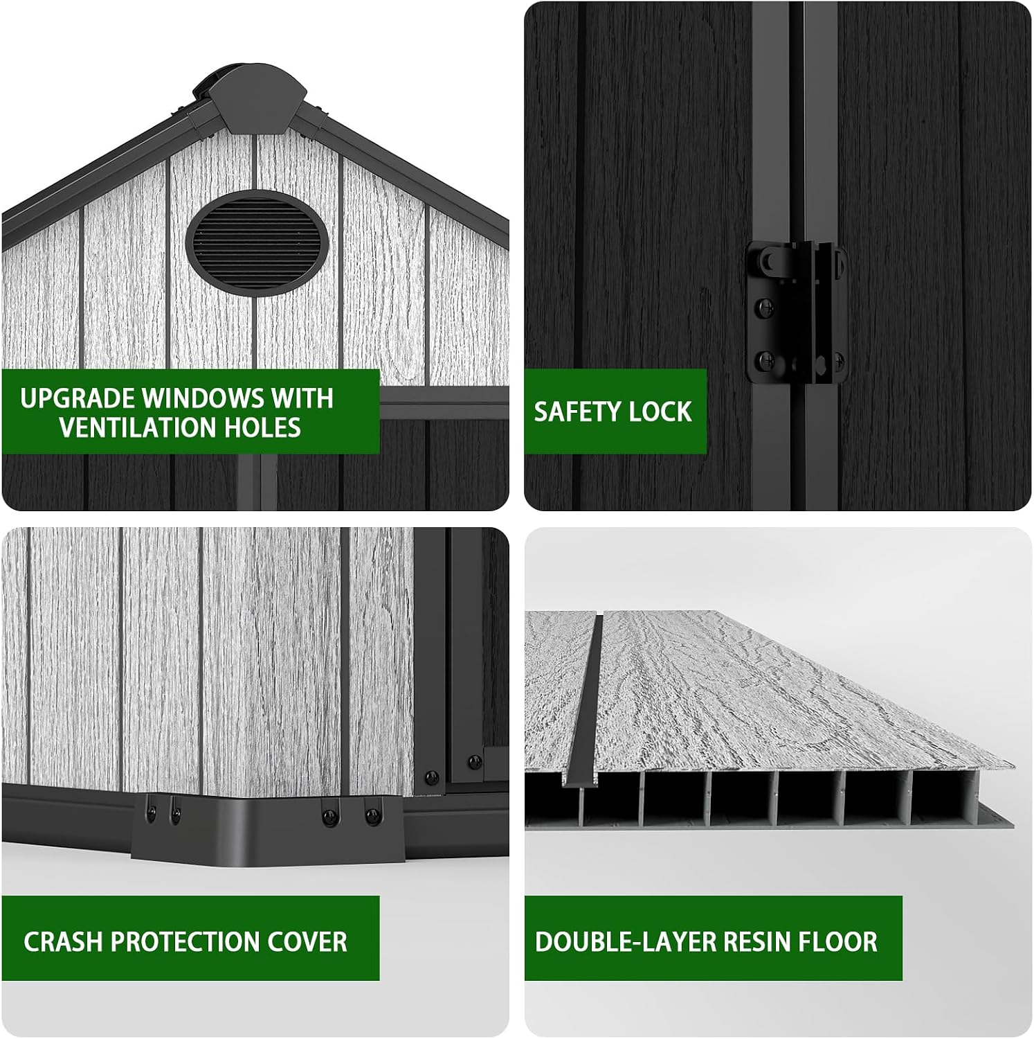 ZYJOYY 3x5 FT Outdoor Storage Shed Resin Garden Tool Shed with Lockable Doors & Slooping Roof, Plastic Shed with Floor for Garden, Backyard, Patio, Grey