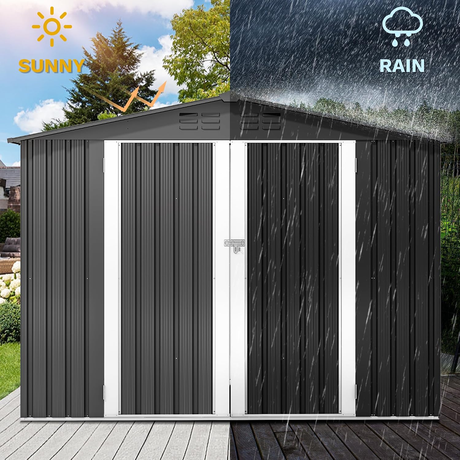 DWVO 7'x5' Large Metal Outdoor Storage Shed, Heavy Duty Tool Storage Sheds for Backyard Patio Lawn - Ideal for Bicycles, Garden Tools, and Lawn Equipment, Easy-to-Assemble, Dark Gray