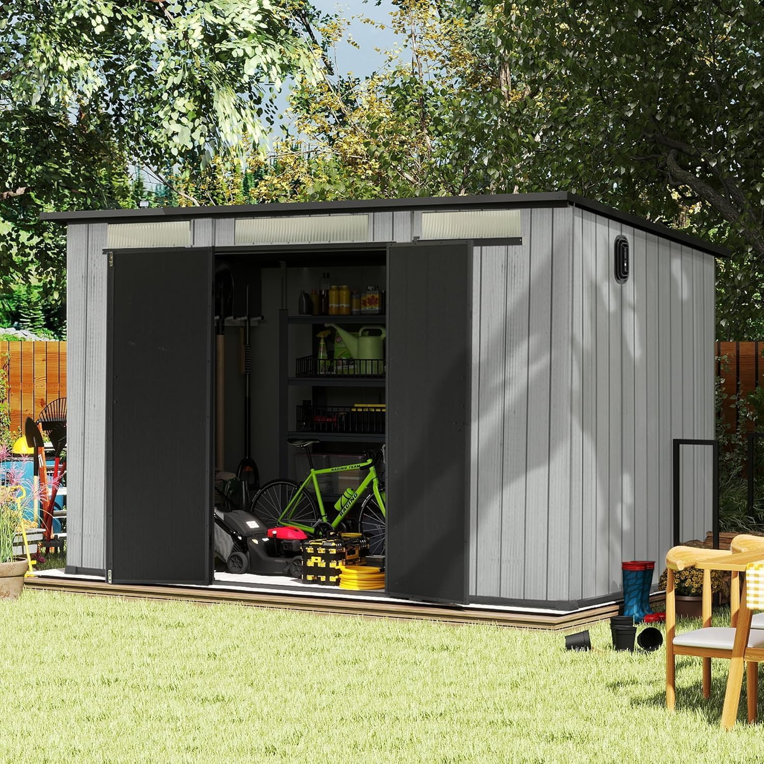 Domi 6.2X11FT Resin Outdoor Storage Shed, Plastic Garden Shed with Carpet, All Weather Outside Storage Building for Lawn Mower, Tools, Bike, Backyard