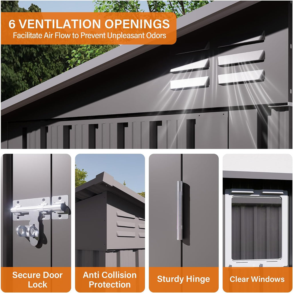 9x4 FT Outdoor Storage Shed, Metal Garden Shed with Window, Outside Tool Sheds with Lockable Hinged Doors, Waterproof Storage Building with 6 Air Vents for Backyard, Patio, Lawn, Gray