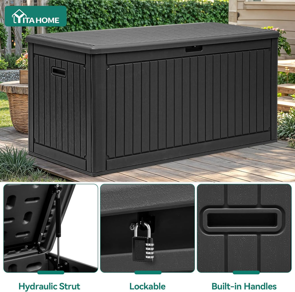 YITAHOME 320 Gallon Double-Wall Deck Box with Divider & Side Handles, Outdoor Large Storage for Patio Furniture Cushions, Garden Pool Accessories, Water Resistant & Lockable