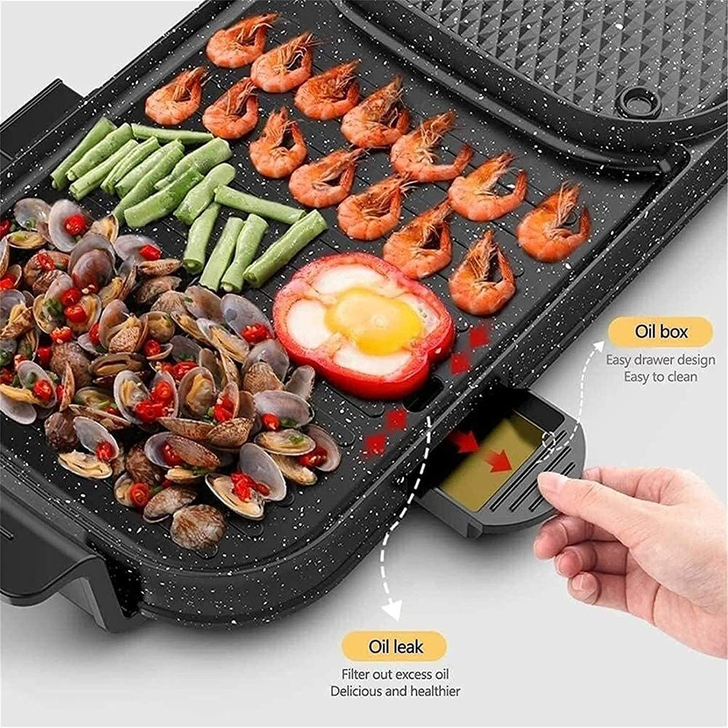 Korean BBQ Grill Home Use Multi-function Electric Grill, 2 In 1 Electric Barbecue Indoor and Outdoor Hot Pot Large Capacity Non-Stick Pan with 5 Temperature Adjustments, fo