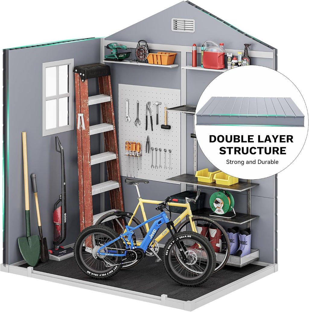 DWVO 6x4.4 FT Resin Storage Shed with Reinforced Floor, Outdoor Storage Shed with Lockable Door, Window and Vents, Waterproof Plastic Tool Storage for Garden, Backyard, Patio, Lawn