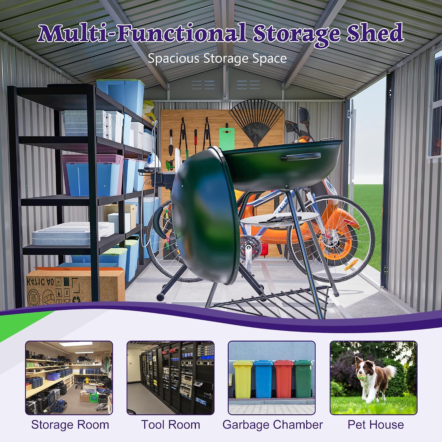 YOPTO 10X8 FT Outdoor Storage Shed,Metal Shed W/Window,Floor Frame & Lockable Swing Door,Garden Tool House W/ 4 Air Vents & Sloped Roof,for Backyard Patio Lawn,Gray