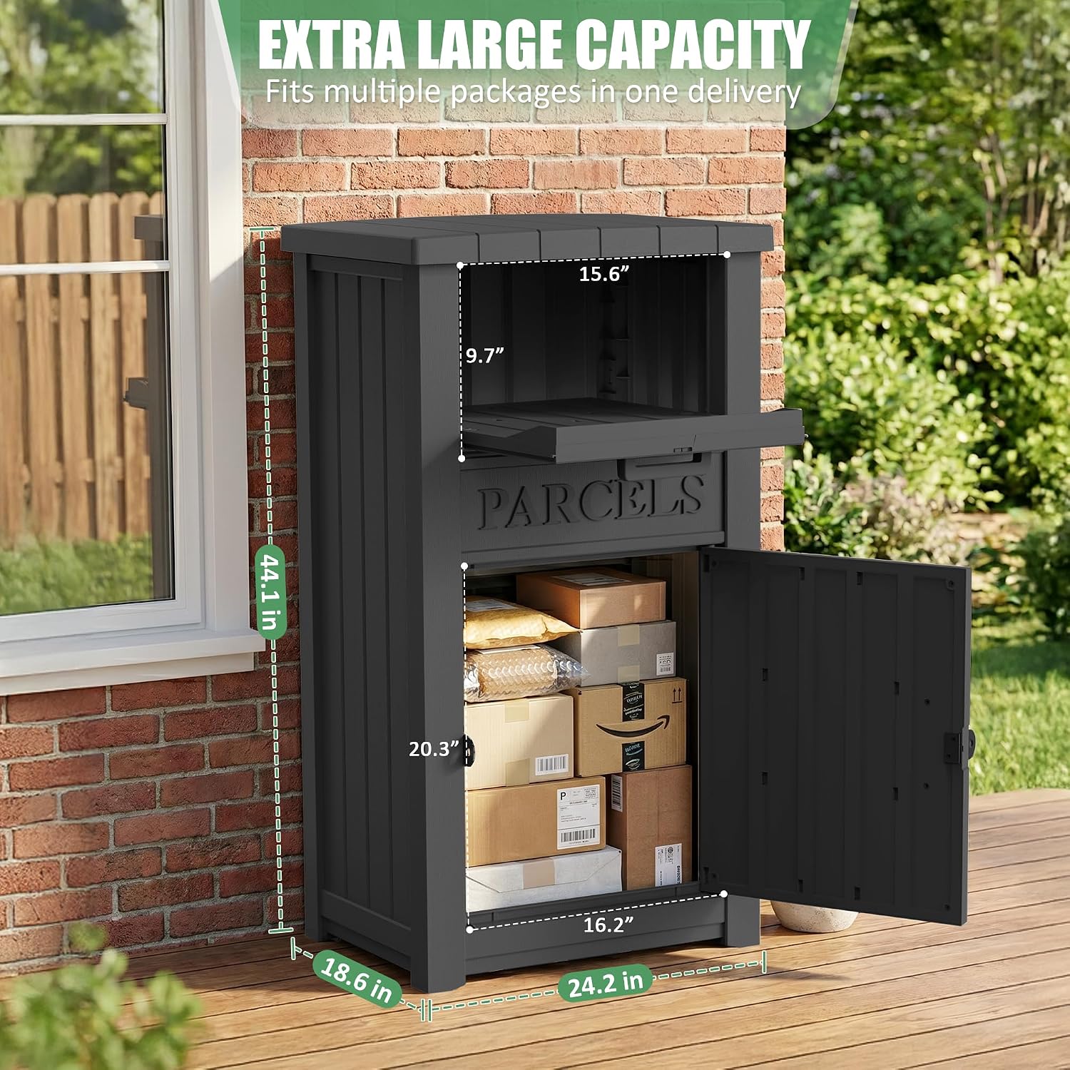 Large Package Delivery Boxes for Outside Waterproof Parcel Drop Storage Box UV Resistant Resin Lockable Secure for Outdoor Porch Patio (Black-2)