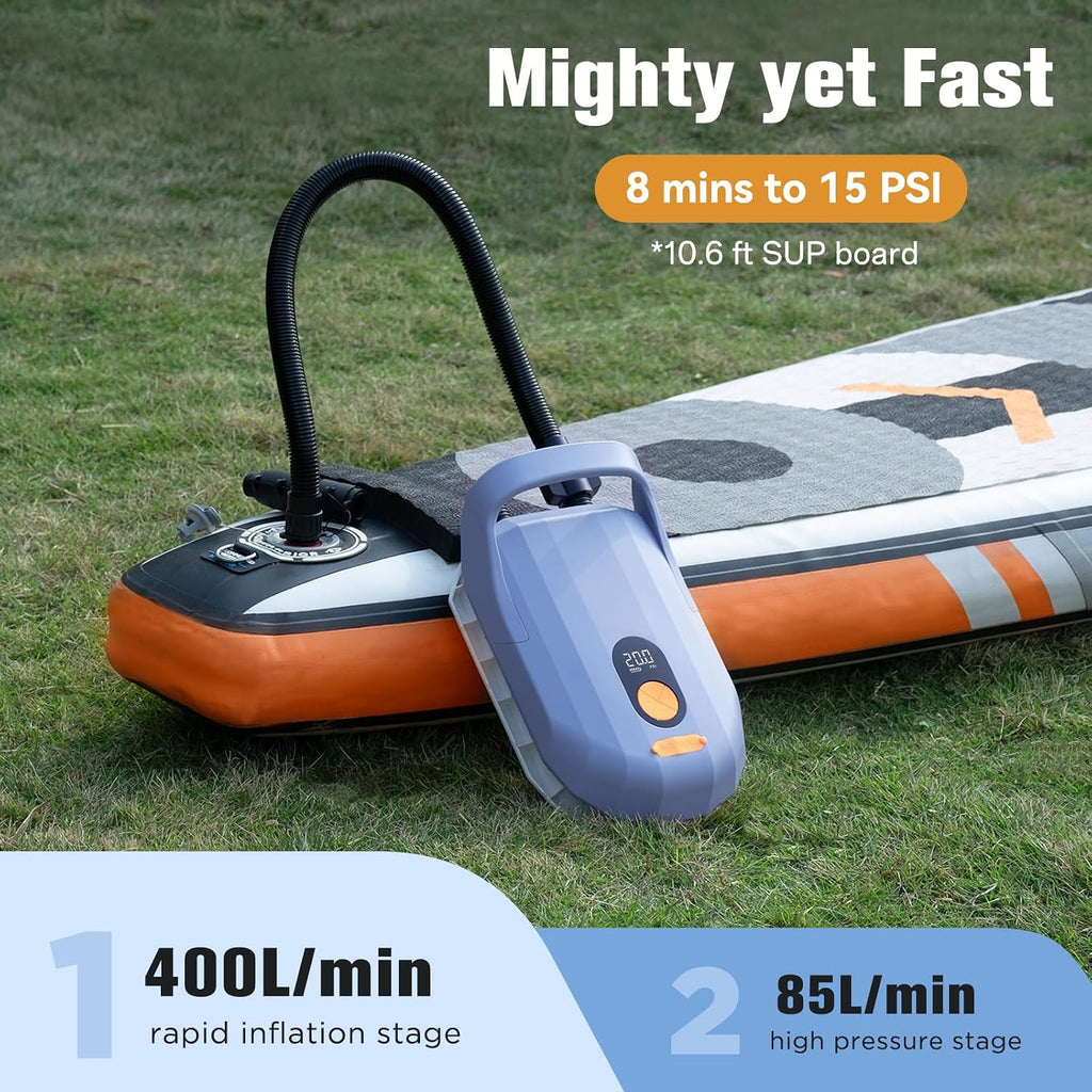 AIRBANK Rechargeable SUP Pump Whale Shark Pro, Fast Inflation & Deflation Paddle Board Pump 20PSI, Auto-Off Air Pump for Kayak, Inflatables, Boats, Kite Wings, Mattress