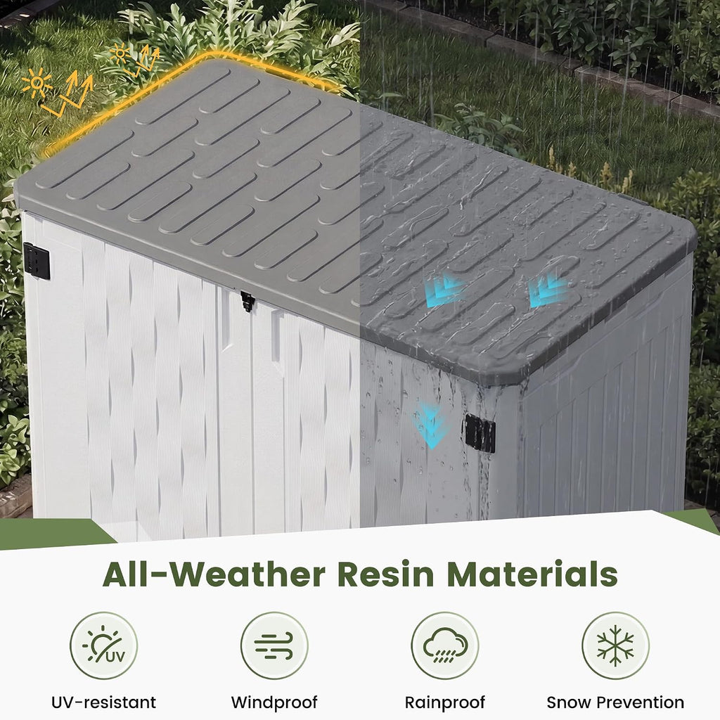 UDPATIO 34 Cu.Ft Resin Outdoor Storage Shed, Patio Plastic Vertical Sheds with Floor, Waterproof Bin Shed Horizontal Storage Cabinet for Patio, Backyards, Garden, Pool, Tool Shed