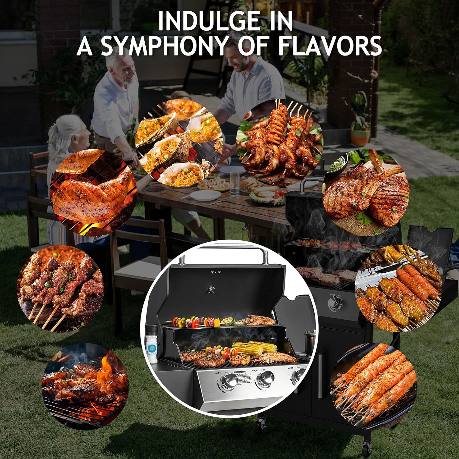Bonnlo 3 Burner Propane Grills with Side Burner and Porcelain-Enameled Grates, 46000BTU Gas Grill with Side Shelf and Portable Rolling Wheels, Grill for Outdoor Cooking BBQ Patio Backyard
