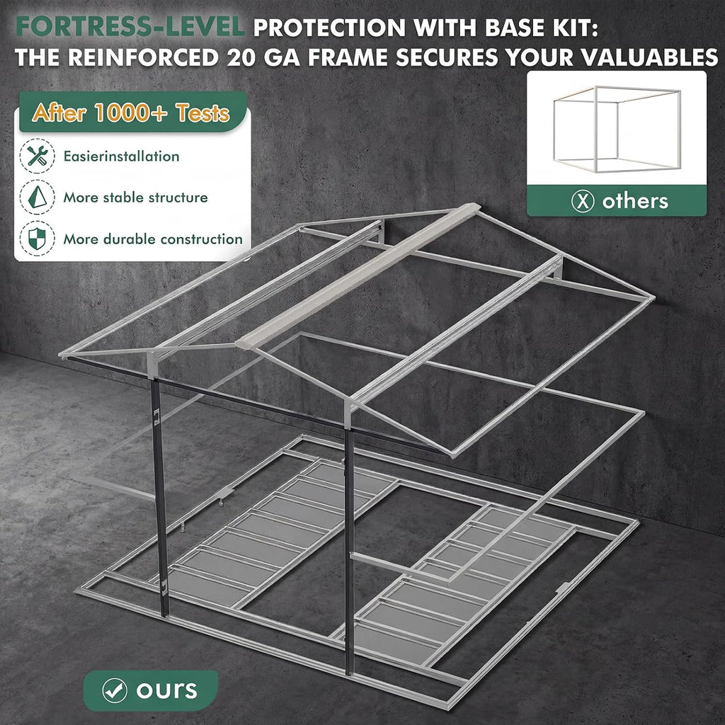 WACASA 10x10 FT Metal Shed with Base Frame Floor Kit | Heavy-Duty Military-Grade 20-Gauge Reinforced Frame with Powder Coating | 50 PSF Snow Load & 120 MPH Wind Rated | Skylight Tiny House Building