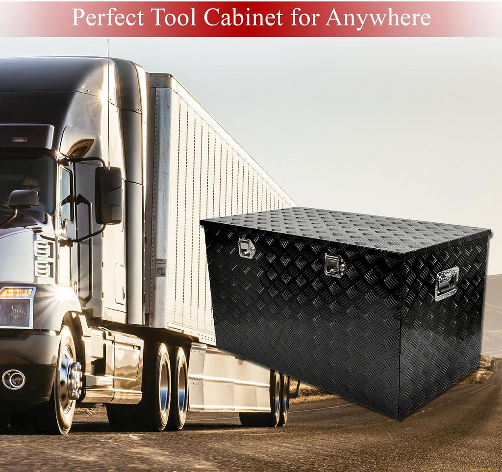 44''Inch Aluminum Truck Tool Box Truck Bed Toolbox Truck Trailer Chest Box Trailer Underbody Storage Organizer Waterproof Square Storage Organizer w/Lock & Keys Black(‎44' x24''x24'')