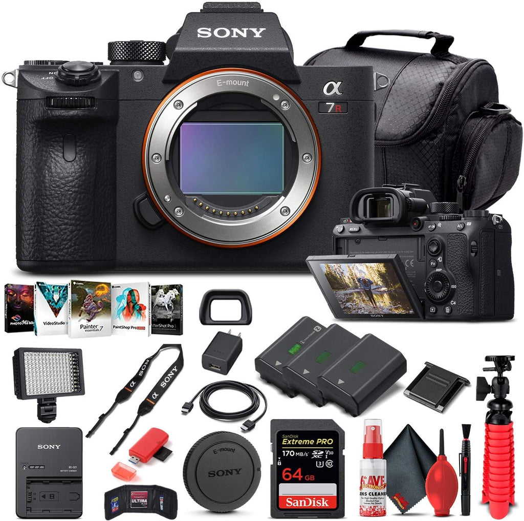 Sony Alpha a7R III Mirrorless Digital Camera (Body Only) (ILCE7RM3/B) + 64GB Memory Card + 2 x NP-FZ-100 Battery + Corel Photo Software + Case + Card Reader + LED Light + More (Renewed)