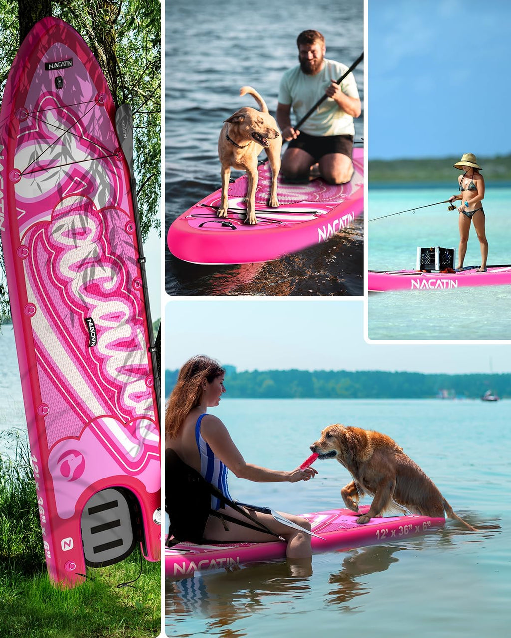 NACATIN Inflatable Stand Up Paddle Board - Premium SUP Board with Dog Ramp Kit, Complete SUP Set Paddle Boards for Adults with Single/Double Paddle, Kayak Seat, Suitable for Paddle Boarding with Dog