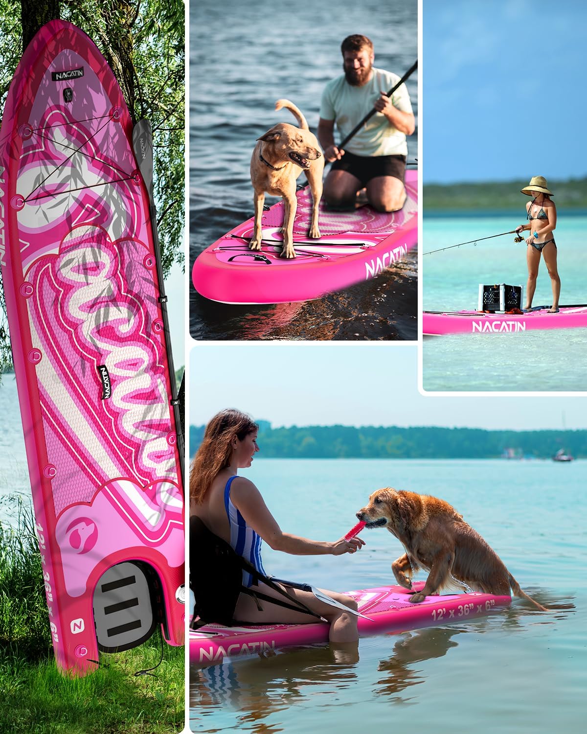 NACATIN Inflatable Stand Up Paddle Board - Premium SUP Board with Dog Ramp Kit, Complete SUP Set Paddle Boards for Adults with Single/Double Paddle, Kayak Seat, Suitable for Paddle Boarding with Dog