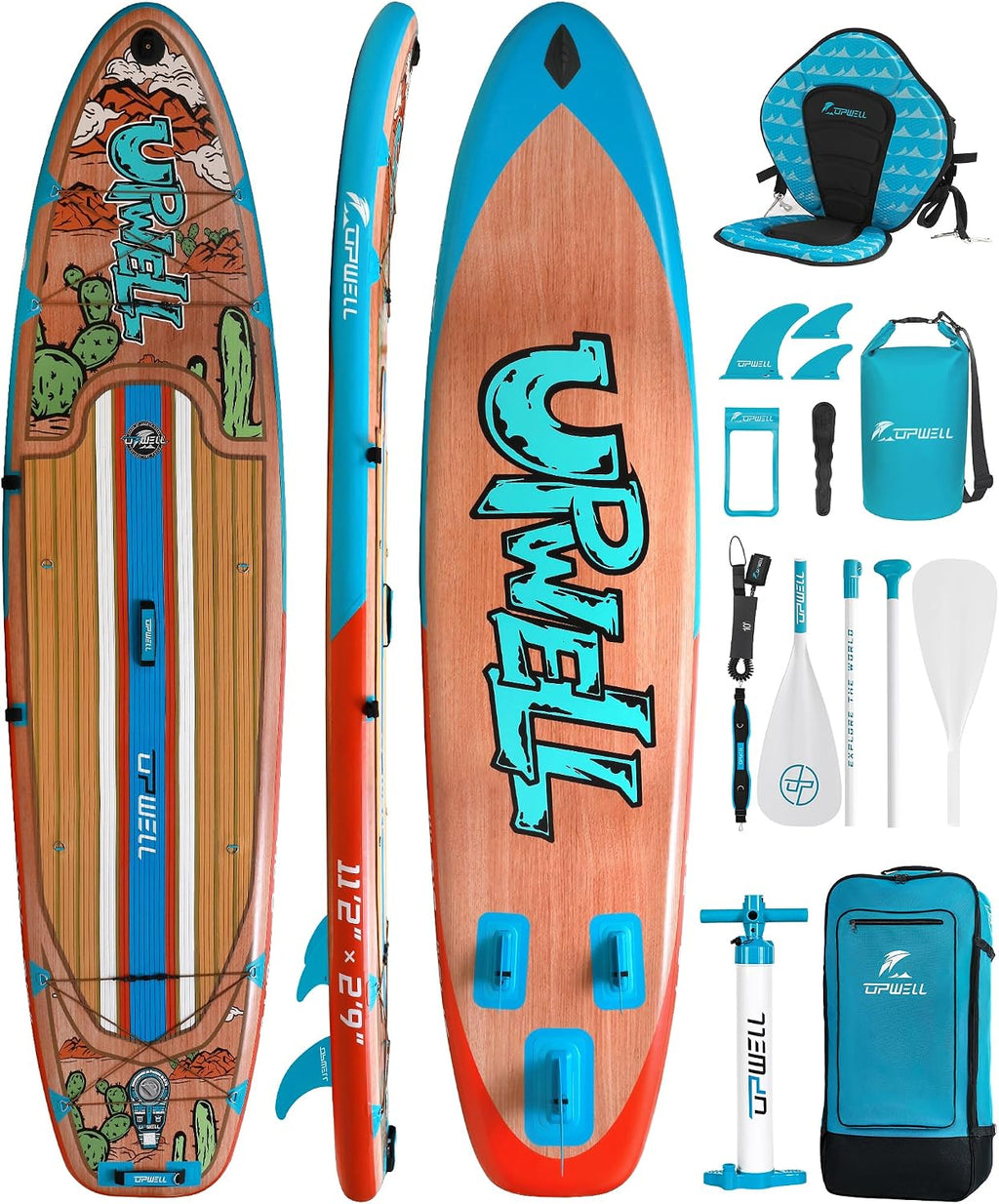 UPWELL 11'6'/11'2'/11'/10'8'/10'6'/10'2' Inflatable Stand Up Paddle Board with sup Accessories Including Backpack, Repairing Kits, Non-Slip Deck, Leash, 3 Fins, Paddle and Hand Pump