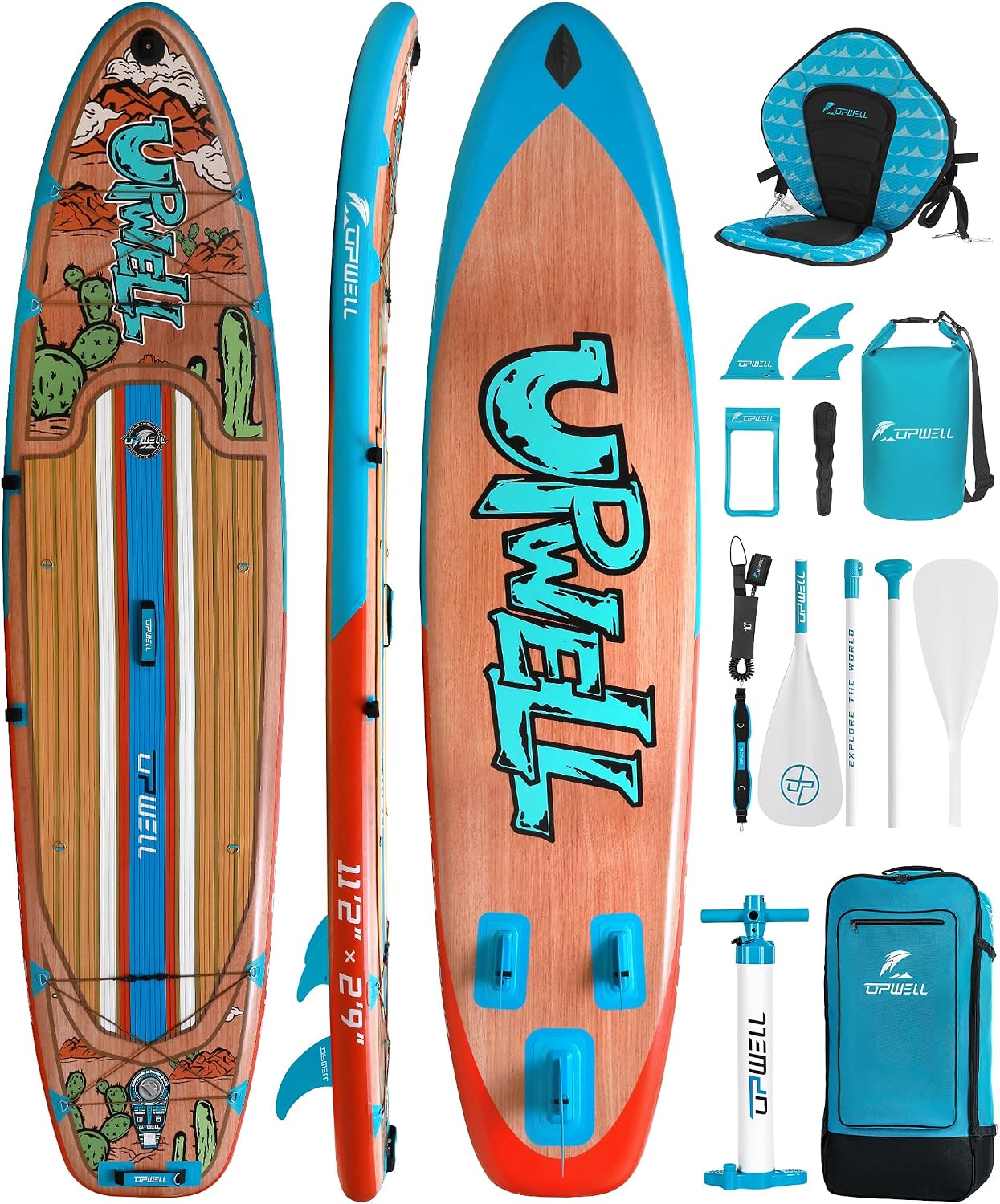 UPWELL 11'6'/11'2'/11'/10'8'/10'6'/10'2' Inflatable Stand Up Paddle Board with sup Accessories Including Backpack, Repairing Kits, Non-Slip Deck, Leash, 3 Fins, Paddle and Hand Pump