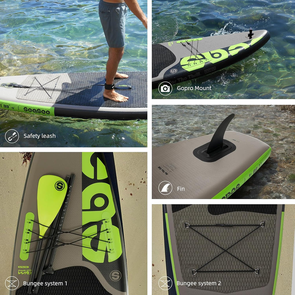 Inflatable Stand Up Paddle Board Includes Paddle, Dual Action Pump, and Accessories 11ft Lightweight iSUP, 33'*6' Wide Stable Design, Anti-Slip EVA Deck, Paddle Board for Adults