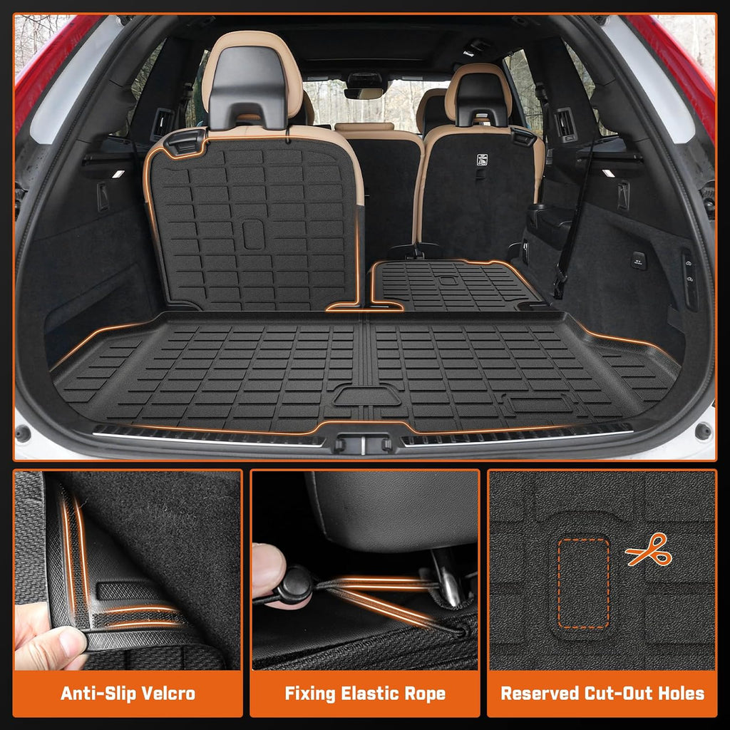 Mixsuper Floor Mat & Cargo Liner for Volvo XC90 7 Seat 2016-2026(Only for PHEV & Hybrid),All Weather TPE Rubber Floor Liners Protection for XC90 Accessories,Full Set Anti-Slip Car Mats,Black
