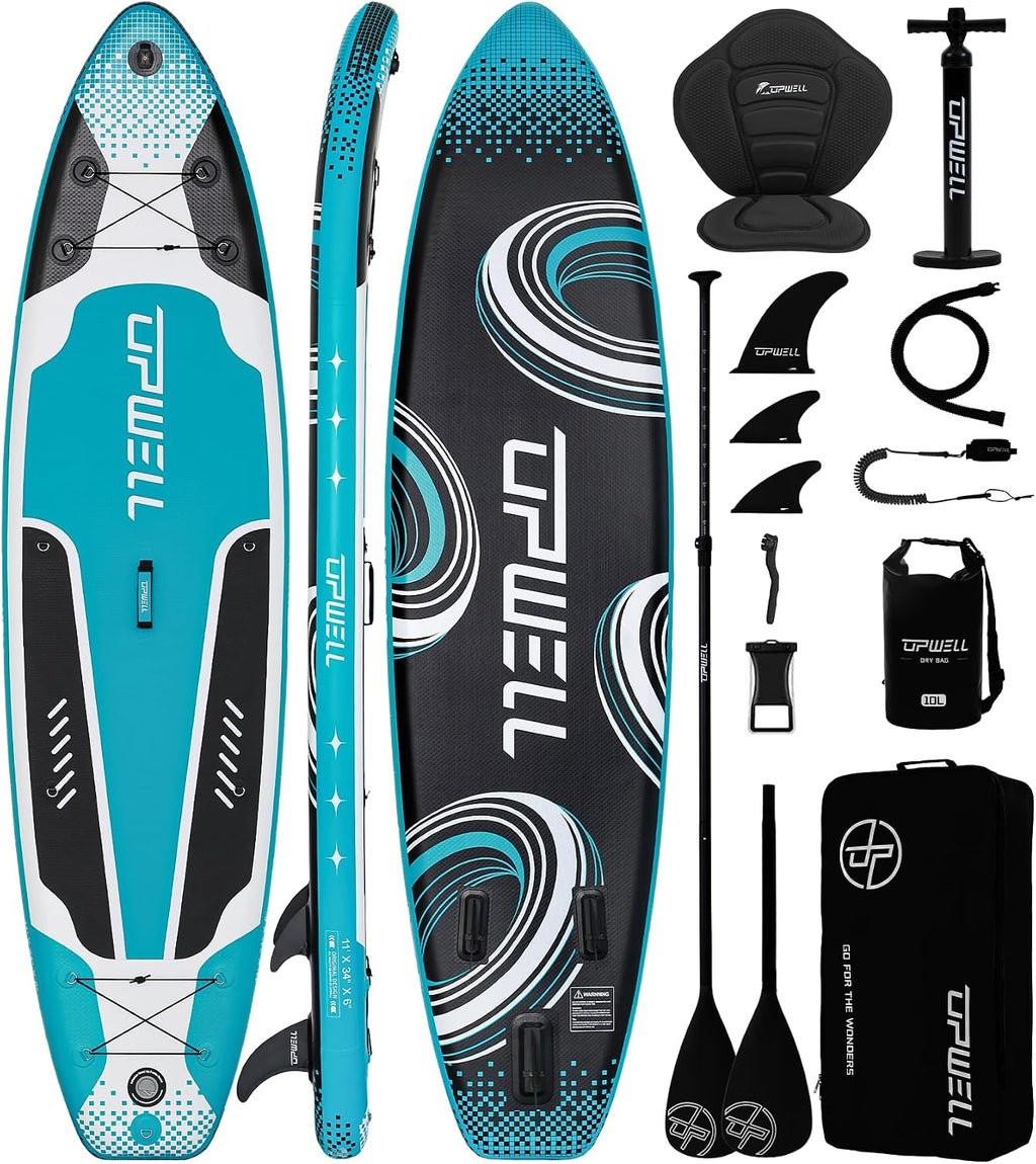 UPWELL 10'6'/11'/11'6' Inflatable Paddle Board, Stand Up Paddlboard for Youth & Adults, Stable Design, Premium SUP Accessories, Backpack, Leash, Hand Pump, Fins