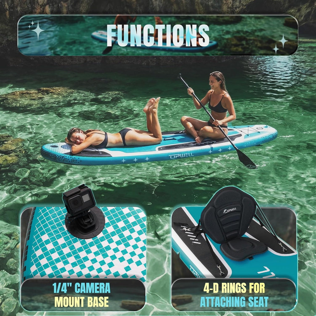 UPWELL 10'6'/11'/11'6' Inflatable Paddle Board, Stand Up Paddlboard for Youth & Adults, Stable Design, Premium SUP Accessories, Backpack, Leash, Hand Pump, Fins