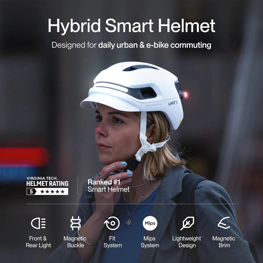 AURA Smart E-Bike Helmet with MIPS Safety, NTA-8776 Certified for 28mph, Integrated 500 Lumen LED Lights, Crash Detection, Turn Signals and Automatic Brake Light