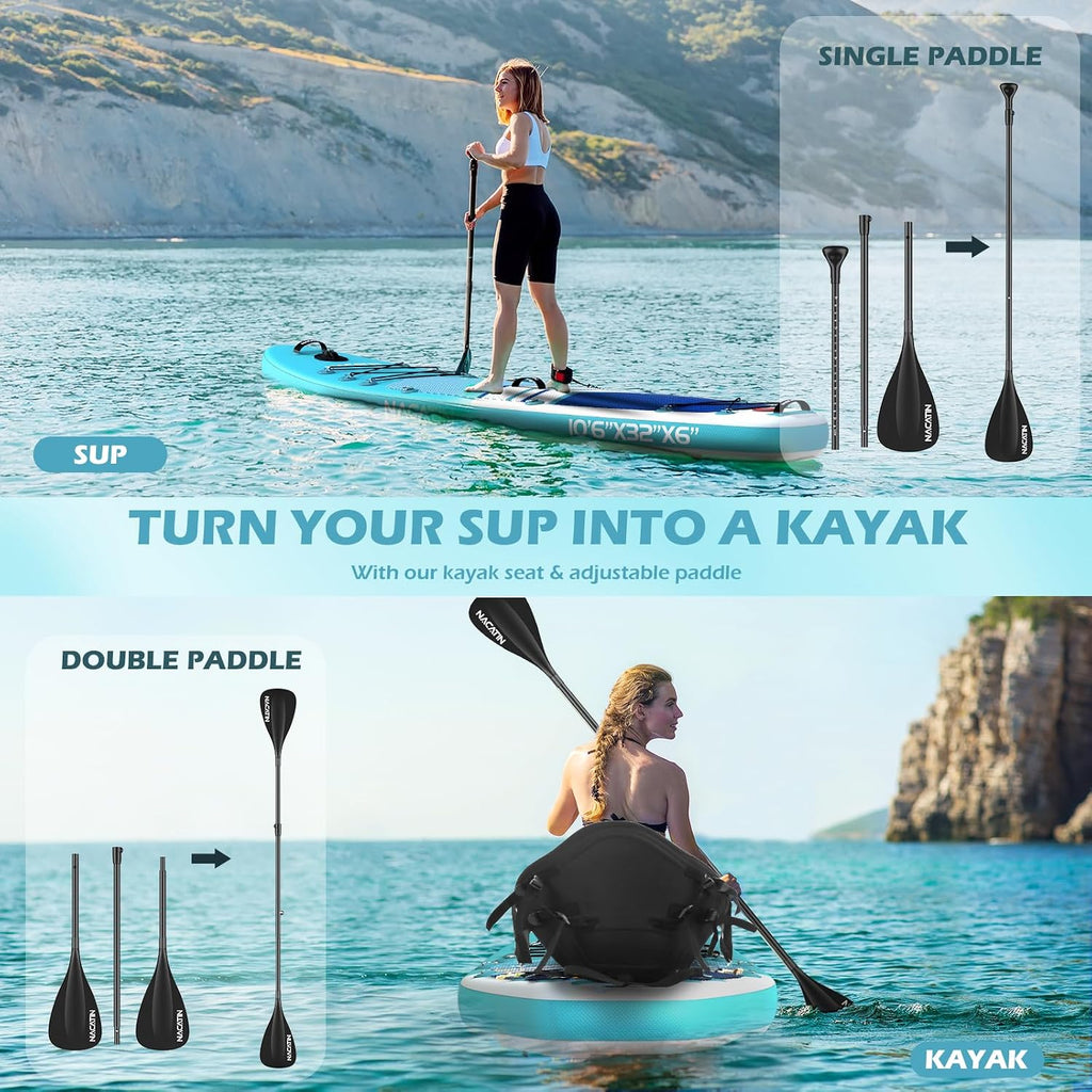 NACATIN Inflatable Stand Up Paddle Board,10'6'Upgrade Version Blow Up Paddle Boards for Adults with Premium SUP Accessories& Backpack,Adjustable Paddle,Camera Mount,Hand Pump, for Lake, River, Yoga