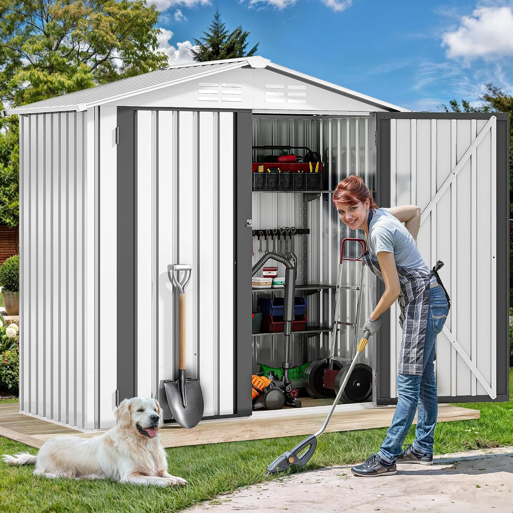 DWVO 5.7x2ft Metal Outdoor Storage Shed, Waterproof Tool Shed Heavy-Duty Storage Unit with Lockable Door and Vents, Ideal for Bicycles, Tools, Lawnmowers, Backyards, Patios, Lawns - White