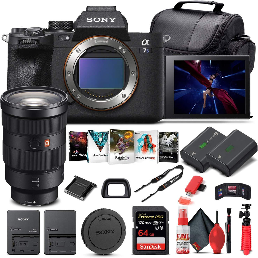 Sony Alpha a7S III Mirrorless Digital Camera (Body Only) (ILCE7SM3/B) + Sony FE 24-70mm Lens + 64GB Memory Card + NP-FZ-100 Battery + Corel Photo Software + Case + External Charger + More (Renewed)