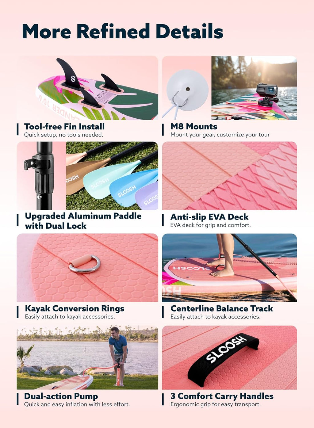 SLOOSH Inflatable Stand Up Paddle Board, 10'6' Inflatable Paddle Boards with Premium Accessories, Non-Slip EVA Deck, Ultra-Light Carry Bag Pump, Meander SUP for Youth & Adults