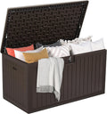 DWVO 180 Gallon Double-Wall Deck Box, XL Large Resin Outdoor Storage Box, Lockable & Waterproof, Double as Seating, 1000lbs Capacity (Brown)