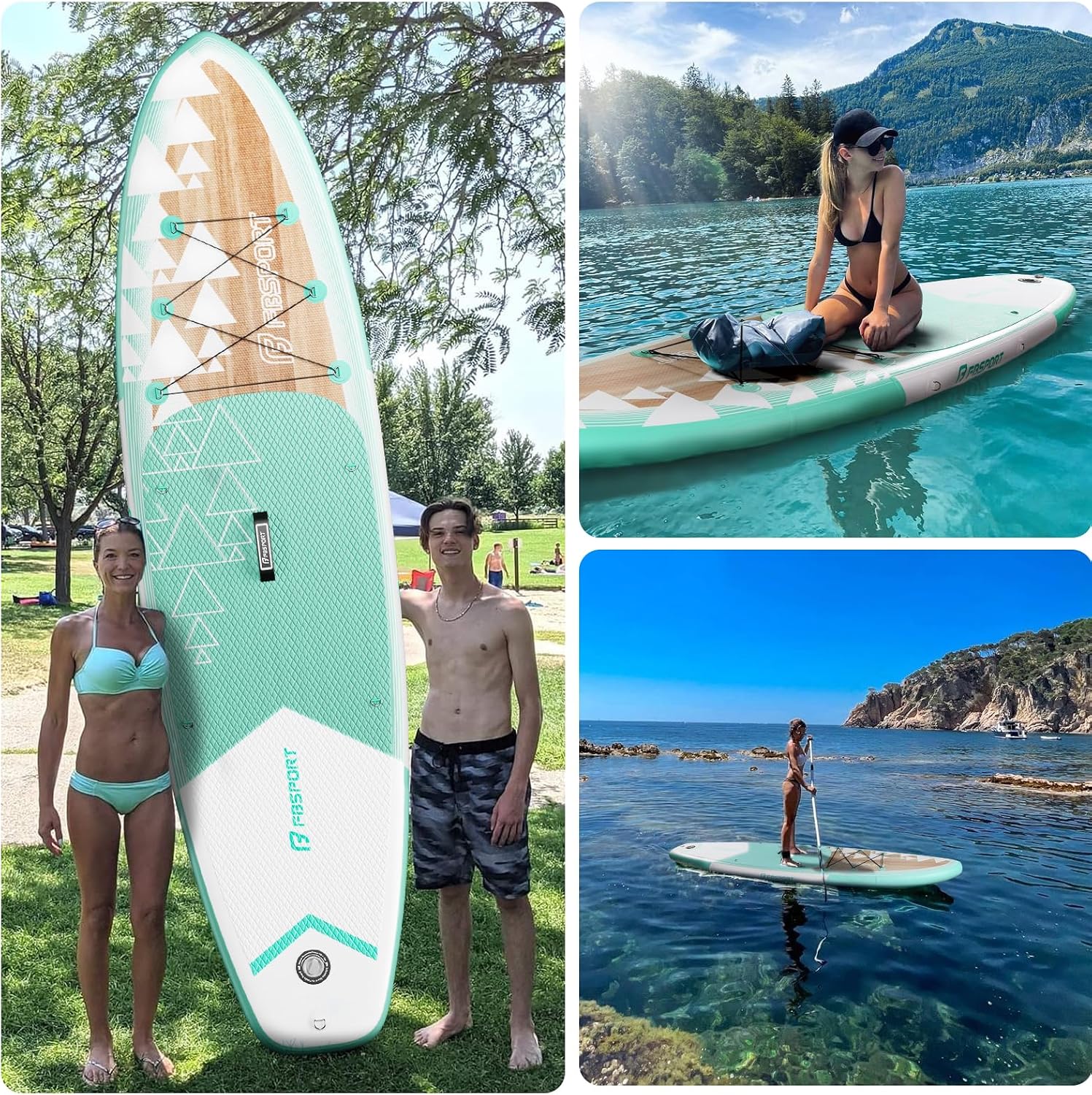 FBSPORT 11' Premium Stand Up Paddle Board, Yoga Board with SUP Accessories & Carry Bag | Wide Stance, Surf Control, Non-Slip Deck, Leash, Paddle and Pump for Youth & Adult