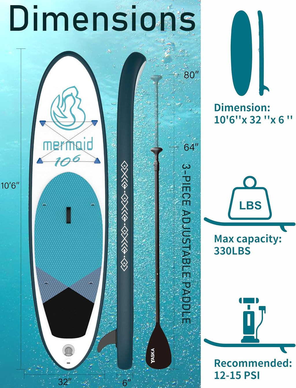 YASKA Inflatable Stand up Paddle Board 11ft with Premium SUP Accessories,Extra Wide Design Non-Slip Paddleboard for Beginner Adults Advenor Yoga Fishing
