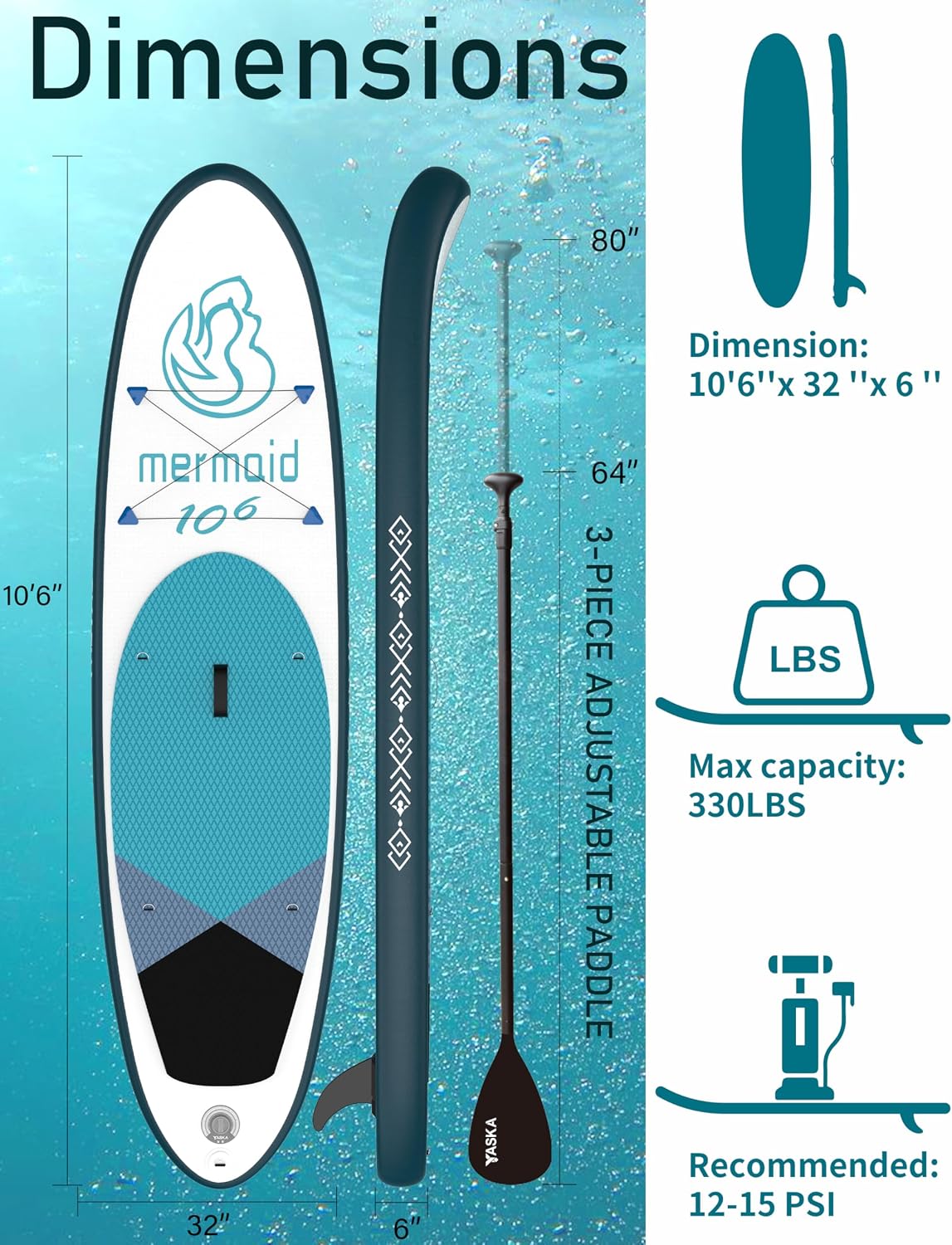 YASKA Inflatable Stand up Paddle Board 11ft with Premium SUP Accessories,Extra Wide Design Non-Slip Paddleboard for Beginner Adults Advenor Yoga Fishing