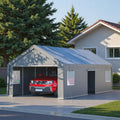 13x26 FT Heavy Duty Carport, Outdoor Storage Shed Tent with 2 Roll-Up Doors, 1 Side Door, Removable End Walls & Windows, All-Weather Portable Garage Shelter with 12-Leg Stability Frame, Grey