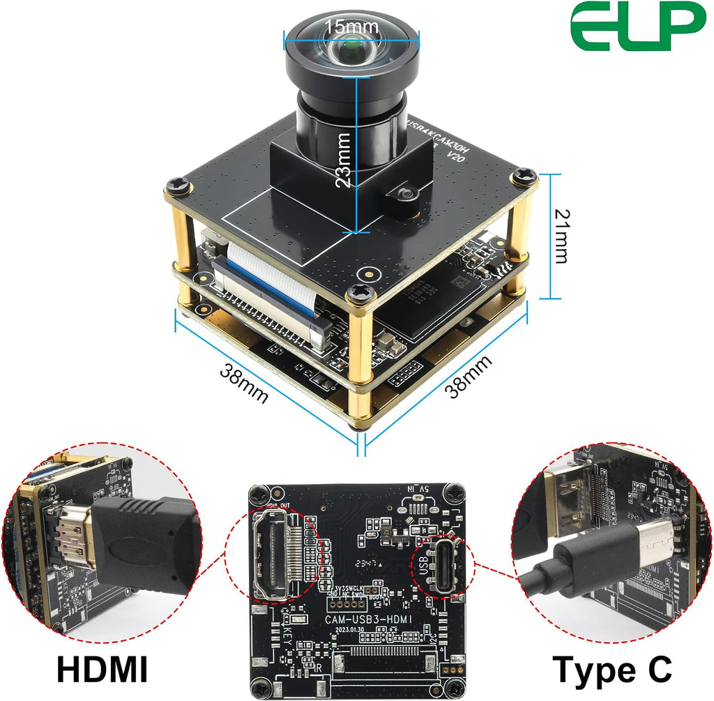 ELP 4K 60fps HDMI USB3.0 Camera for Computer - Wide Angle PC Camera with 120 Low Distortion Lens and 2X Digital Zoom for Laser Engraver, Laptop, Ras pi, Jetson Nano