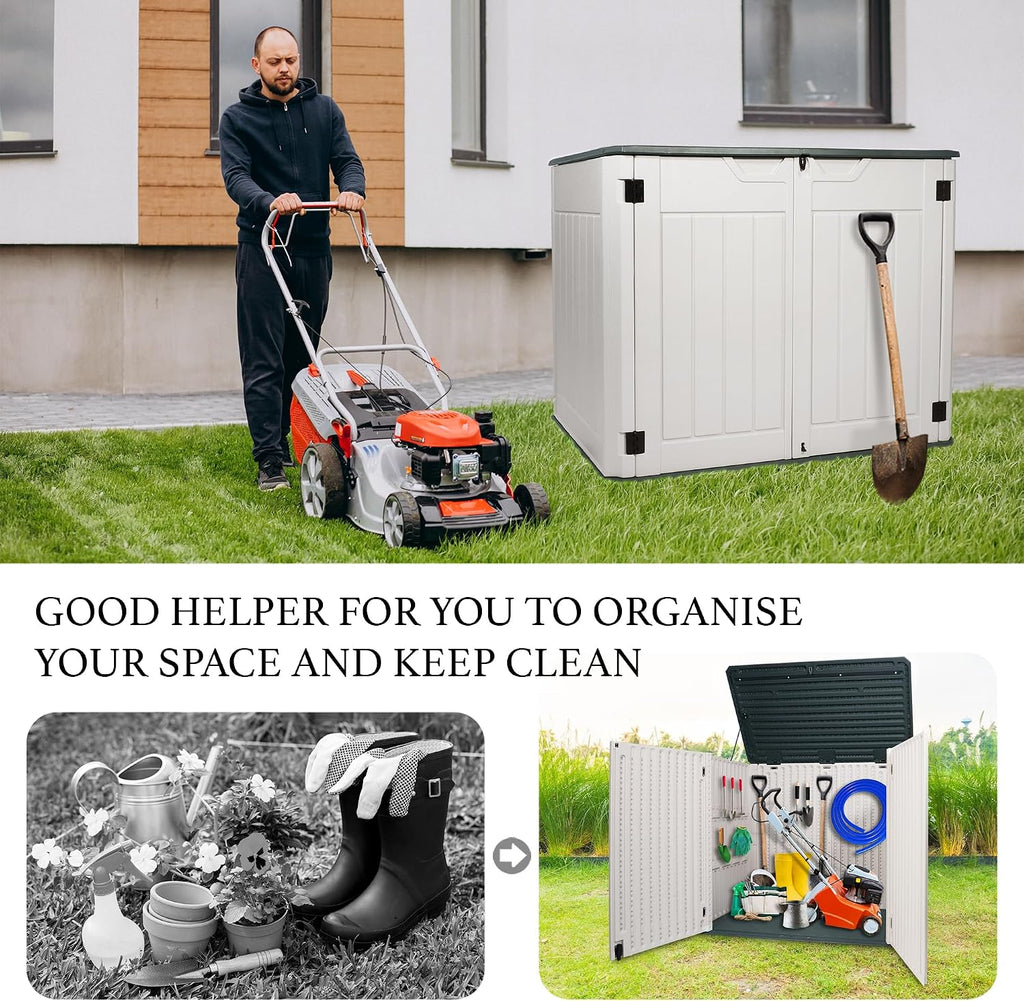 47 Cu ft Outdoor Storage Shed, Resin Outdoor Storage Box for Patio Yard Weatherproof Outdoor Storage Cabinet for Tools Pool Supplies - Lockable Deck Boxes Outdoor Waterproof(Creamy White)