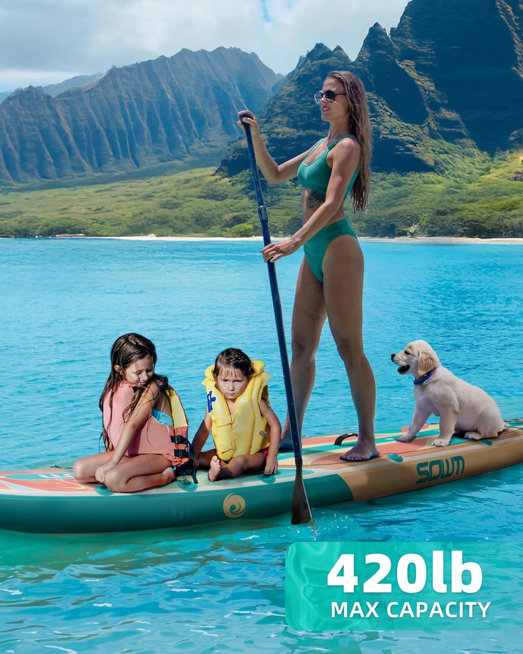 11'*33'/34' Inflatable Stand Up Paddle Board for Beginners,400/420lbs Capacity, Anti-Slip EVA Deck, Includes Adjustable Paddle, Pump, Backpack & SUP Accessories for Surfing, Fishing, Yoga & More