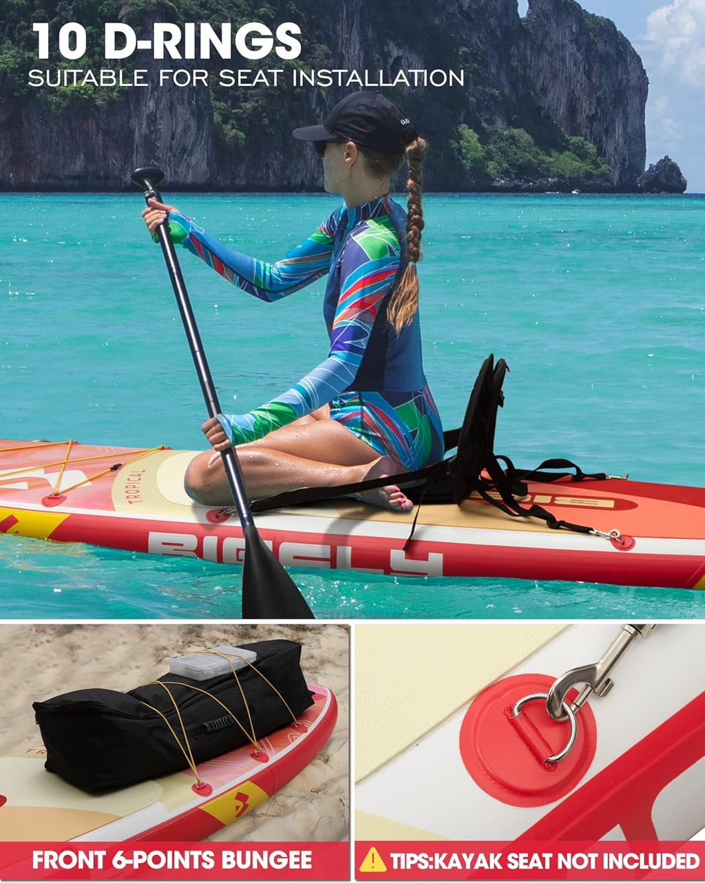 Bigfly Inflatable Stand Up Paddle Board 11'*34'*6', Blow Up Paddle Board for Adults,with Detachable Fins, Pump, Floating Paddle, Safety Leash,Backpack