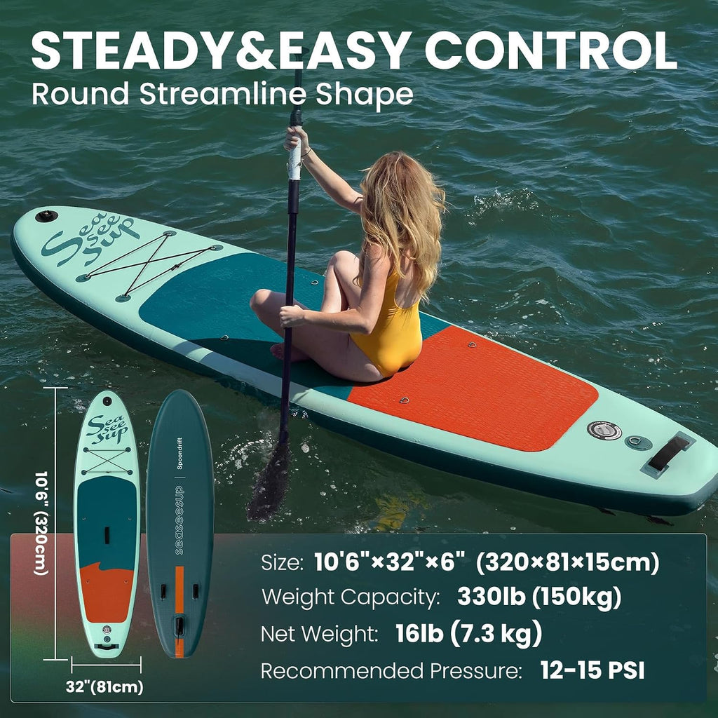 Inflatable Stand Up Paddle Board Includes Paddle, Dual Action Pump, and Accessories 11ft Lightweight iSUP, 33'*6' Wide Stable Design, Anti-Slip EVA Deck, Paddle Board for Adults