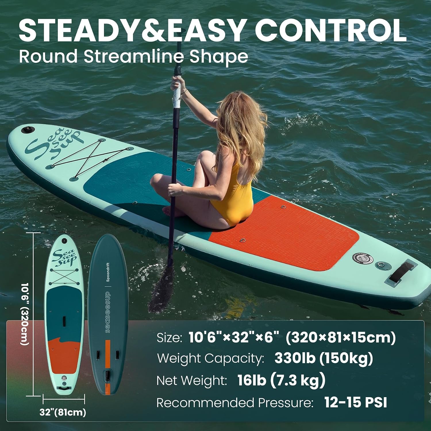 Inflatable Stand Up Paddle Board Includes Paddle, Dual Action Pump, and Accessories 11ft Lightweight iSUP, 33'*6' Wide Stable Design, Anti-Slip EVA Deck, Paddle Board for Adults