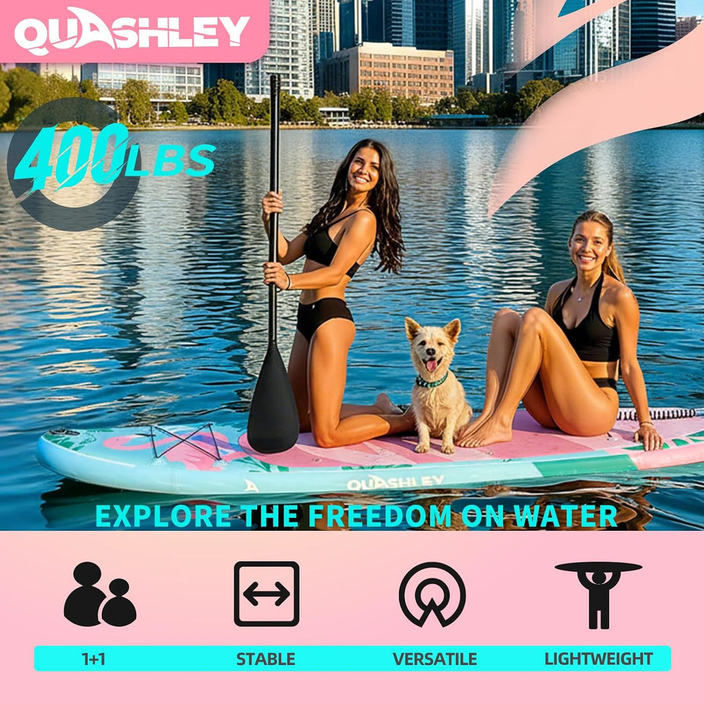 Quashley Inflatable Paddle Board Extra Wide Stand Up Paddleboards 11'×34' with All Premium Paddle Board Accessories,Inflatable SUP for Adults/Family,Beginner-Friendly,Removable Fin,Hand Pump