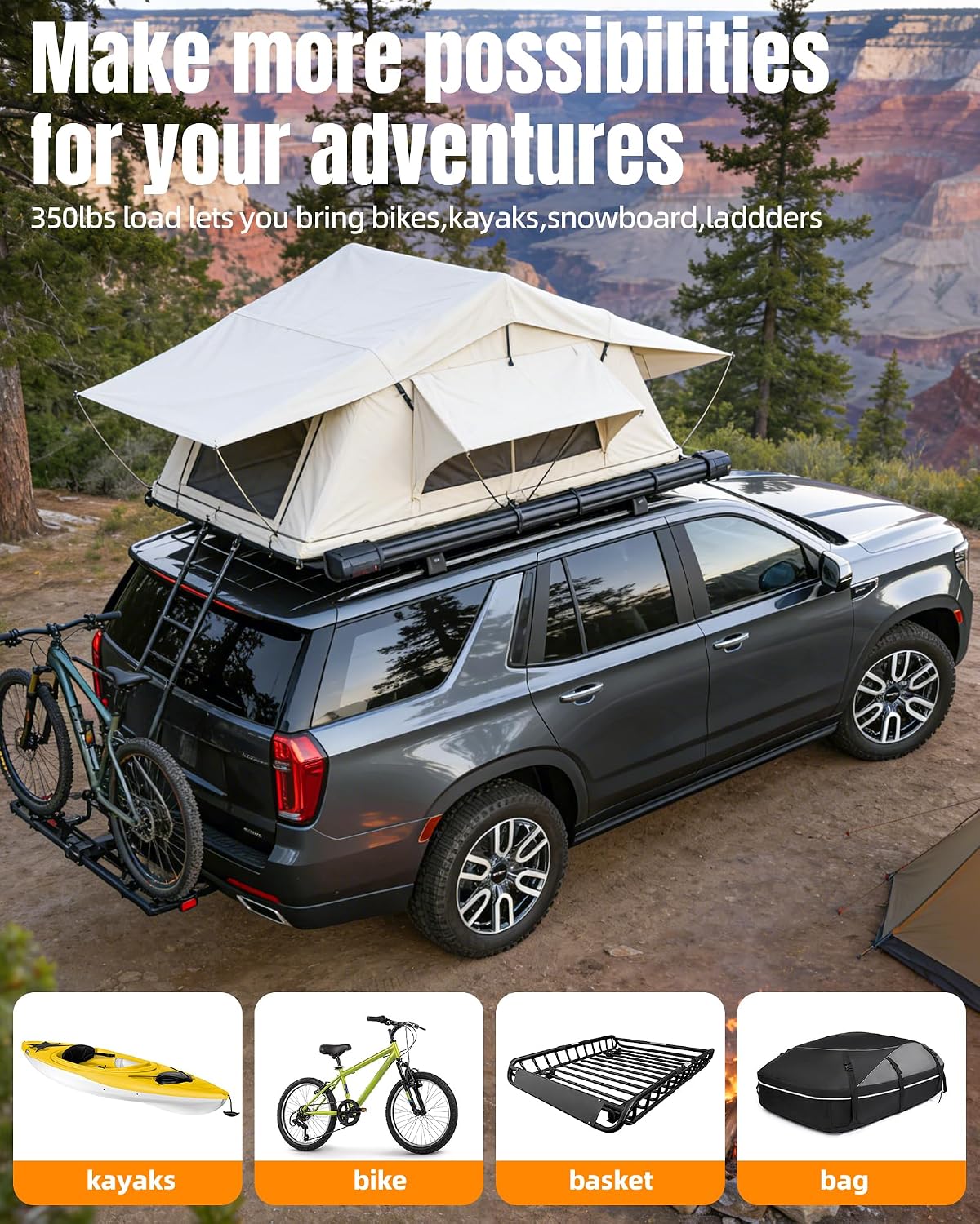 Roof Rack Cross Bars 350lbs Aluminum Lockable Crossbars Fit for 2021-2026 Chevy Tahoe Suburban GMC Yukon XL Cadillac Escalade ESV Anti-Noise Stable Rooftop Luggage Rack