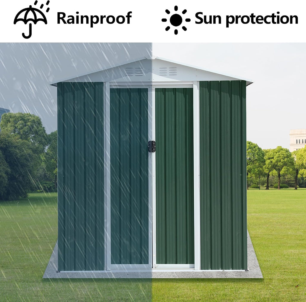 YOPTO 6X4 FT Outdoor Storage Shed,Metal Shed W/Air Vent & Sliding Door,Garden Tool House W/Aluminum Alloy Frame & Sloped Roof,for Backyard Patio Lawn,Green