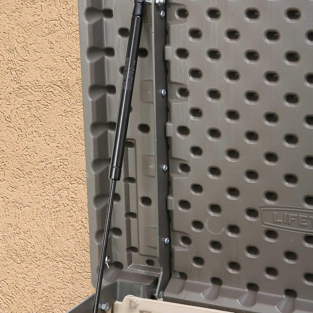 LIFETIME Large Horizontal Outdoor Deck Storage Box, Lockable Spring-Hinge Lid, 561 Gallon Capacity