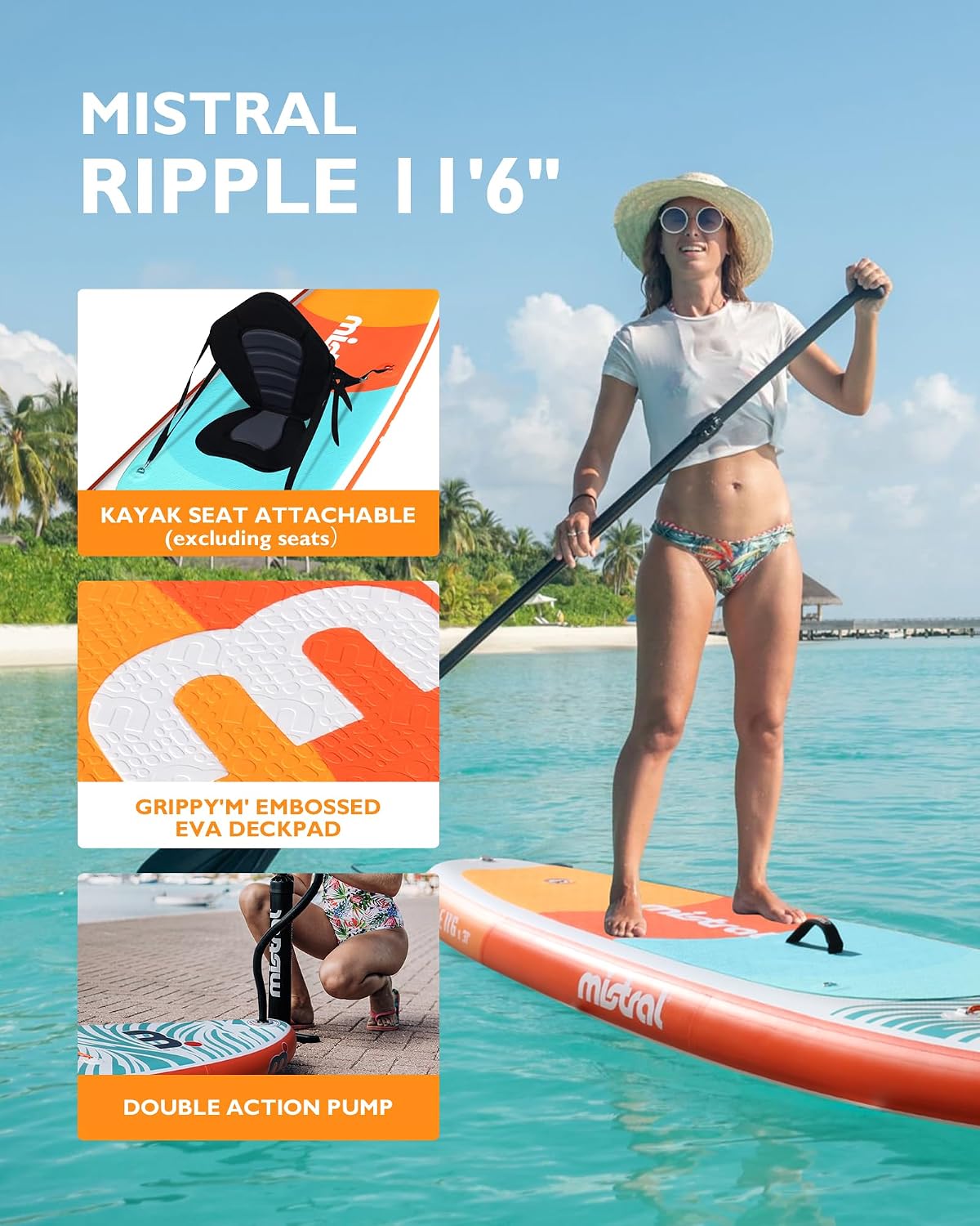 Mistral Inflatable Stand Up Paddle Board with Premium SUP Accessories, 11'6' x31''x6'' Inflatable Paddle Boards, Wide Stable Design, Non-Slip Comfort Deck for Youth & Adults of All Skill Levels