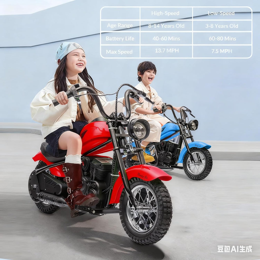 GarveeLife Electric Dirt Bike, 15 Mph & 150lb Max, 24V Ride On Toy for Big Kids w/Led Lights & Power Display, 300W Chain-Driven Motor, Two Speed, Handbrake, Leather Seat, 12' Air-Filled Tires, Red