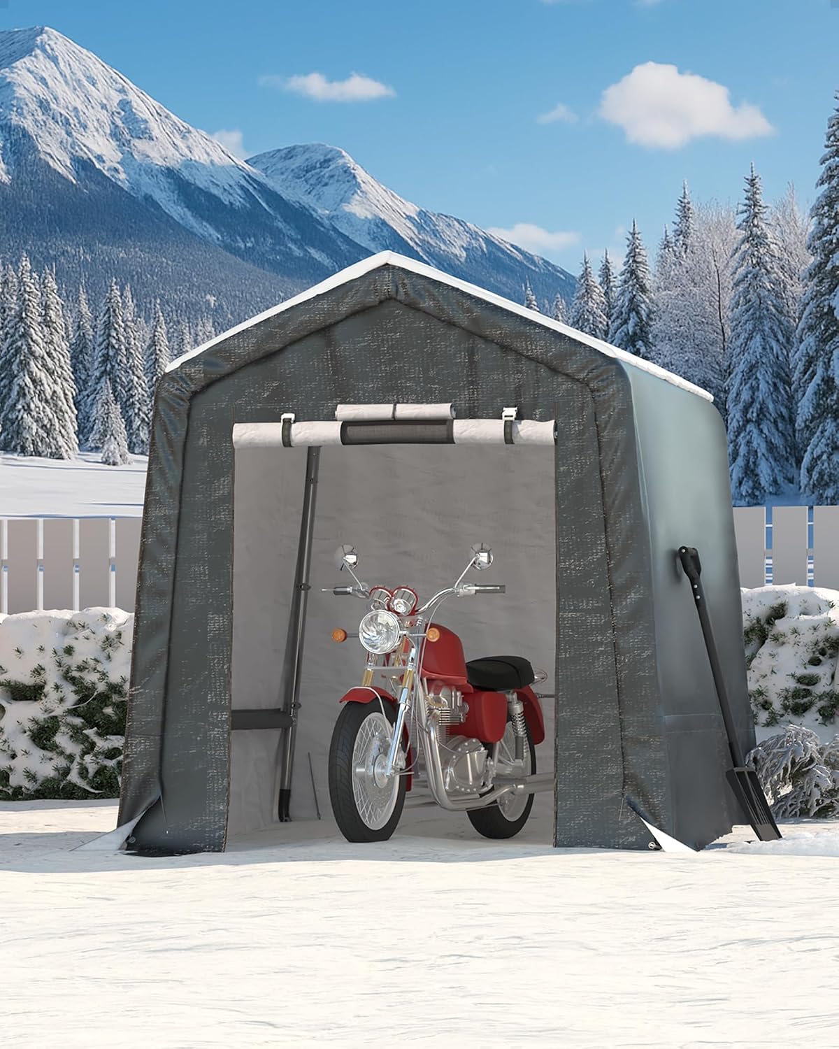 6X8 FT Heavy-Duty Portable Outdoor Storage Shed, 240g Waterproof Carport Storage Shelter with Roll-Up Door & Vent,UV-Resistant Canopy for Motorcycle, Bike, Lawn Mower & Tools