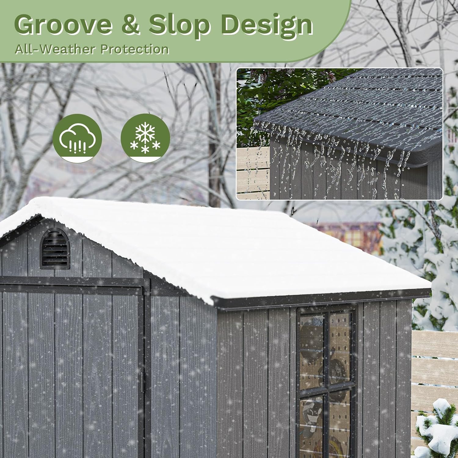 Patiolife 4 x 4 FT Plastic Shed for Outdoor, Storage Resin Shed with Design of Lockable Door and Window, Tool Storage for Garden Patio Lawn,Dark Grey