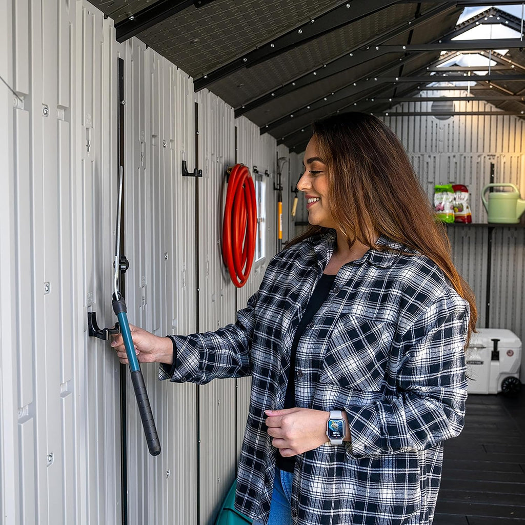 Lifetime Outdoor Storage Shed, 8x20 Ft, Gray, Resin Backyard Tool Shed with Lockable Doors and Weather-Resistant Panels