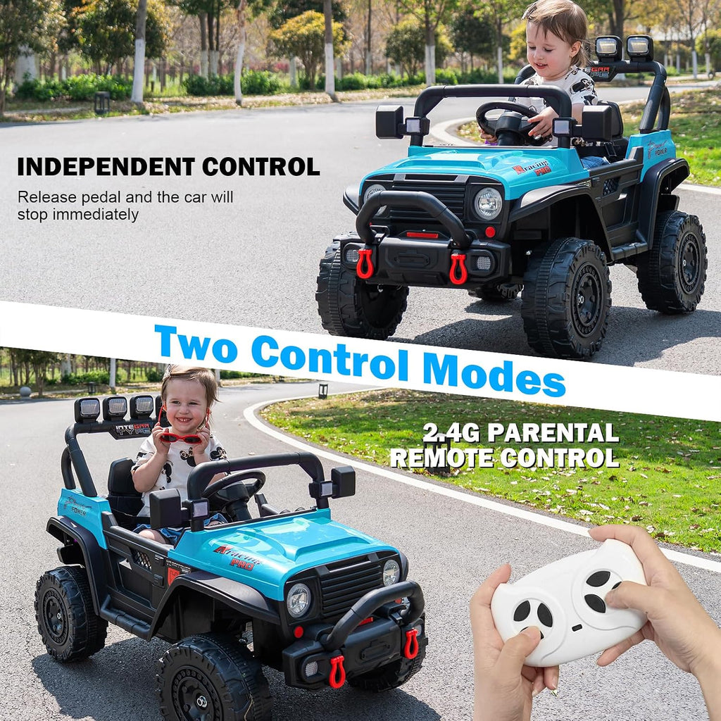 RunFast 24v Kids Ride on Car with Parent Remote Control,Electric Ride on Toys for Kids 3-5,3.7mph Max Speed,Battery Powered,Large Seat with Safety Belt,Aux Port,Gift for Boy&Girl(Blue, 24V)