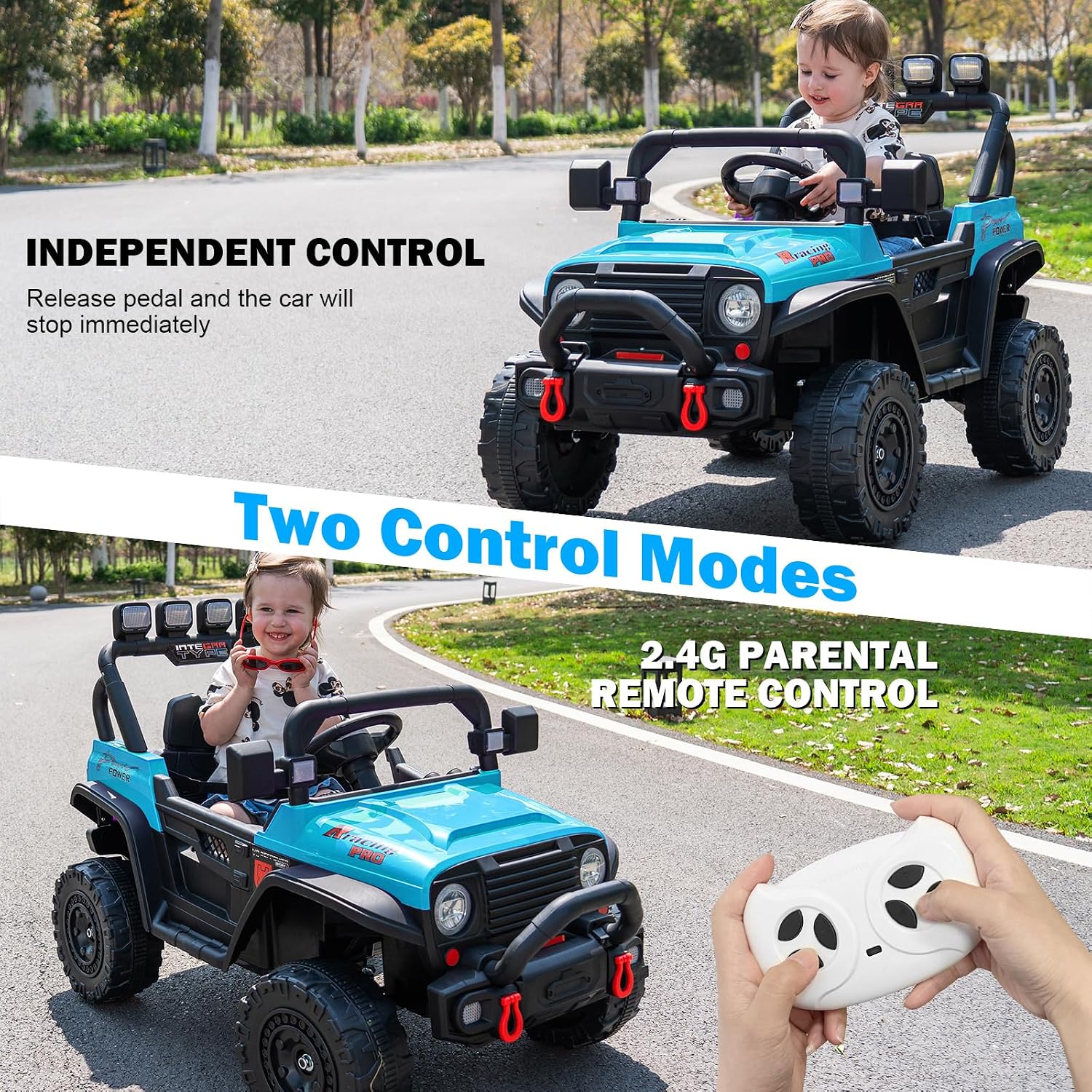 RunFast 24v Kids Ride on Car with Parent Remote Control,Electric Ride on Toys for Kids 3-5,3.7mph Max Speed,Battery Powered,Large Seat with Safety Belt,Aux Port,Gift for Boy&Girl(Blue, 24V)